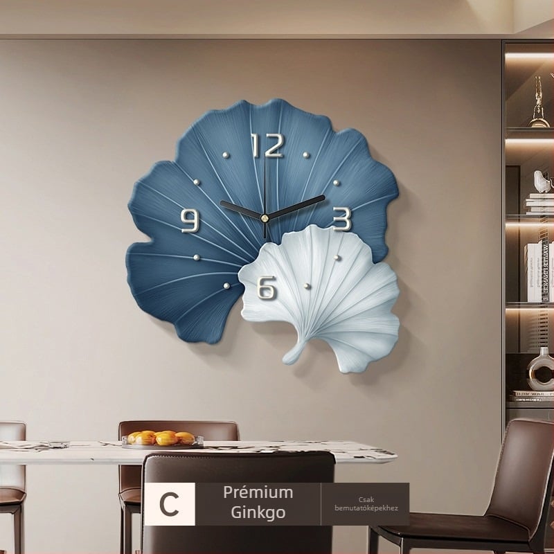 Fali óra ginkgo levél alakú virág dizájn-nal, ugró másodperces mozgás, analóg mutatók, külső tápegység