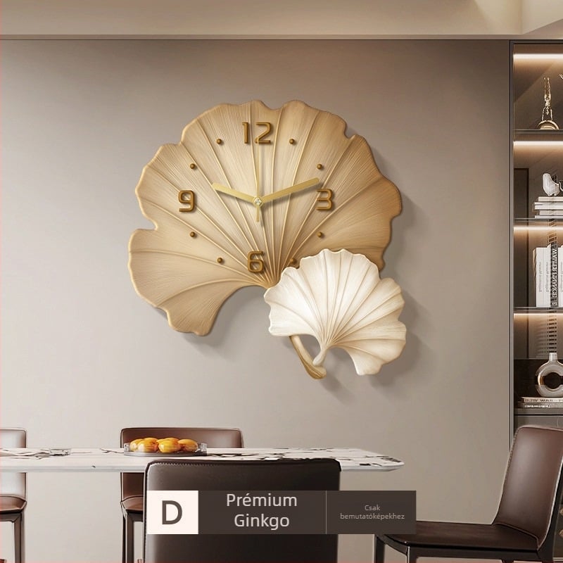 Fali óra ginkgo levél alakú virág dizájn-nal, ugró másodperces mozgás, analóg mutatók, külső tápegység