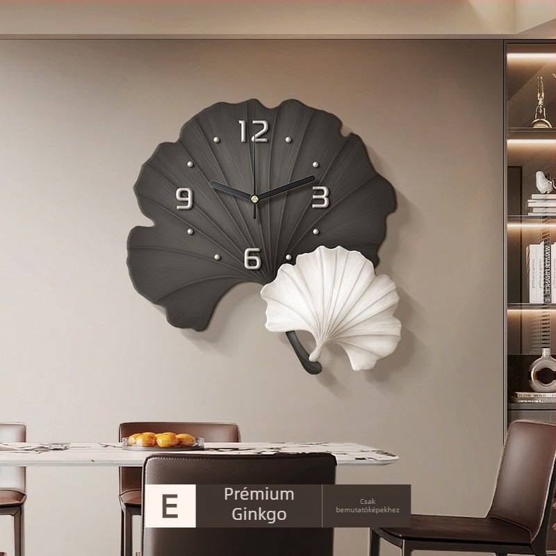 Fali óra ginkgo levél alakú virág dizájn-nal, ugró másodperces mozgás, analóg mutatók, külső tápegység