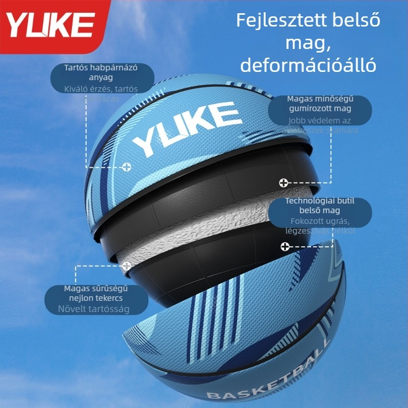 Edzés kosárlabda labda – gumi, Yuke márka, Zhejiang eredetű, alkalmas kosárlabdára és röplabdára