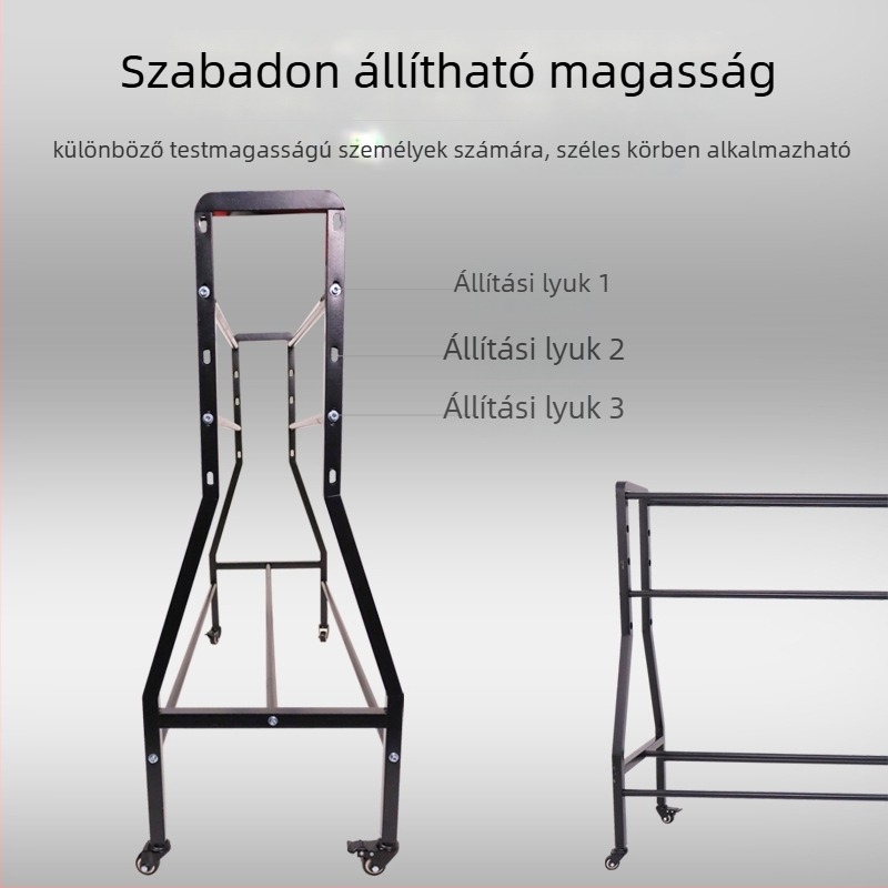 Hárompontos dobóedző kocsi mozgatható tárolópolccal, öntöttvas kosárállvány, megerősített kivitel