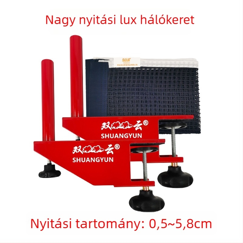 Hordozható beltéri asztalitenisz háló és tartó készlet; anyag: nylon és poliészter-pamut; tömeg 0,85 kg; márka Double Cloud; alkalmas badmintonra és teniszre