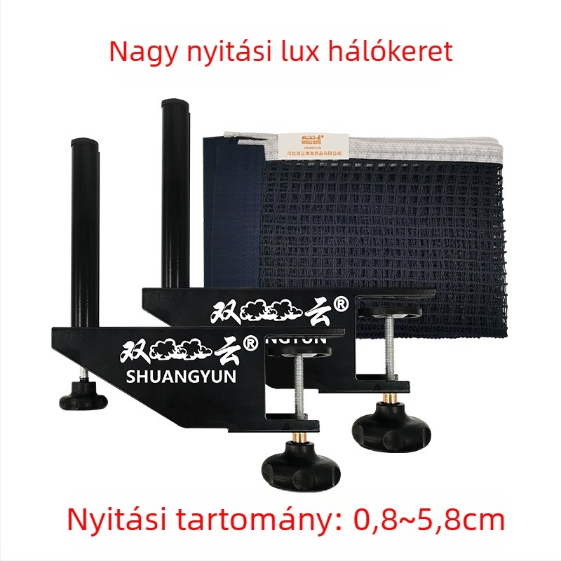 Hordozható beltéri asztalitenisz háló és tartó készlet; anyag: nylon és poliészter-pamut; tömeg 0,85 kg; márka Double Cloud; alkalmas badmintonra és teniszre