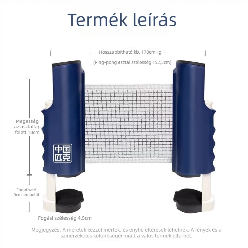 Peak asztalitenisz háló keret, vastagított, hordozható és kihúzható, poliészter, 330 g, beltéri/kültéri