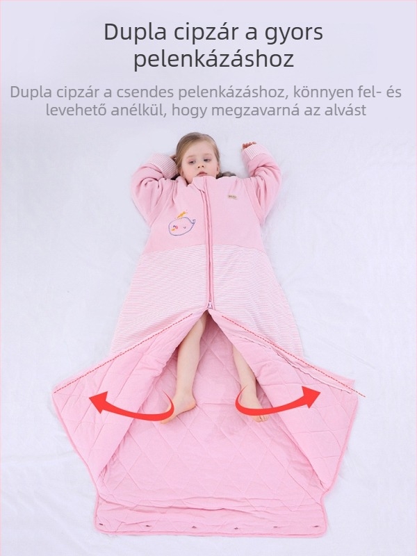 Gyerekeknek készült 100% pamut alvózsák ujjaival, rajzfilm mintával, négy évszakos, levehető ujjak, mosható, antibakteriális, hőmérséklet-szabályozó