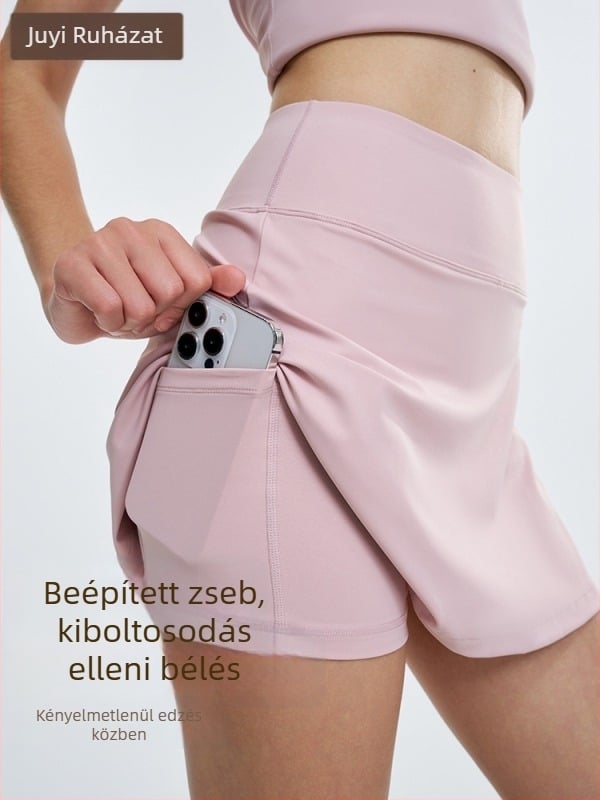 Női rövid ujjú galléros póló felső és teniszzoknya jóga szett – gyorsan szárad, nedvesség-elvezető, nylon + spandex (80/20), pulóver stílus