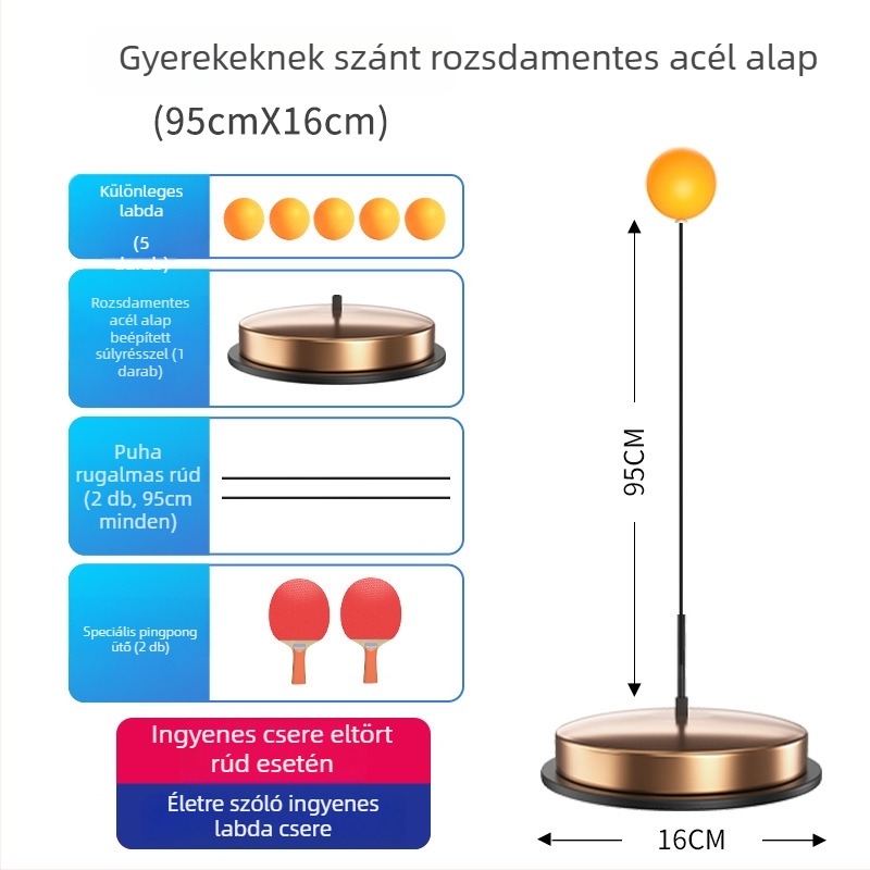 Asztalitenisz-edző beltéri játék elasztikus hajlítható tengellyel és szívófejjel, Adking márka, Nyomtatott logó, Privát címke elérhető