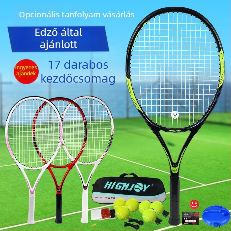 Teniszütő – Szénszálas keret, Magas rugalmasság, Két darabos készlet, Kezdőknek