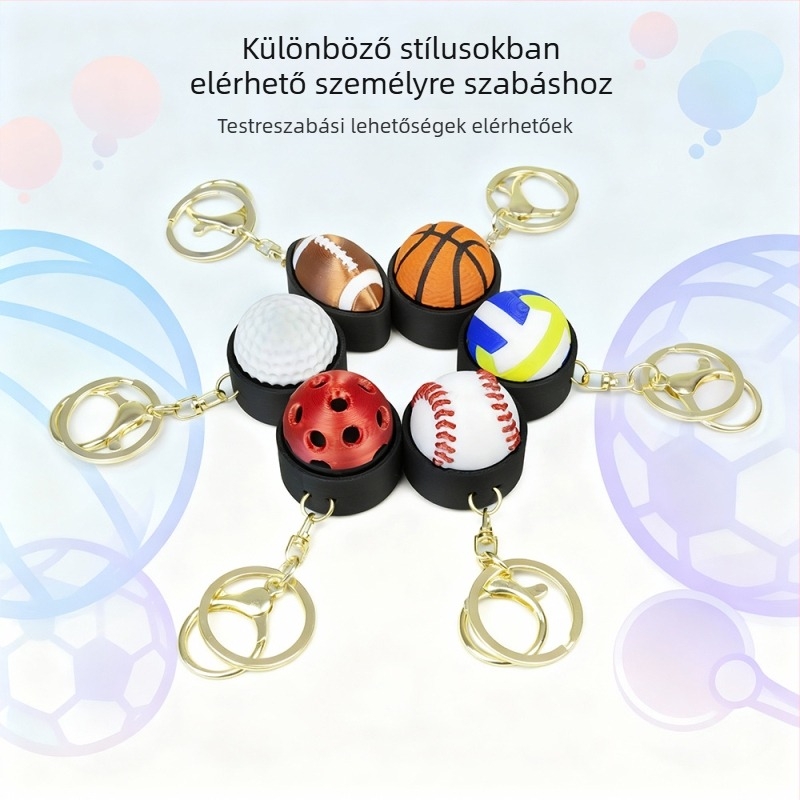 Bamboo 3D nyomtatott teniszlabda kulcstartó - PLA, divatos sportos medál