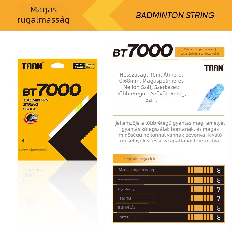 BT7000 tollaslabda ütőzsinór – magas rugalmasság, 0,68 mm átmérő, ütéscsillapítás