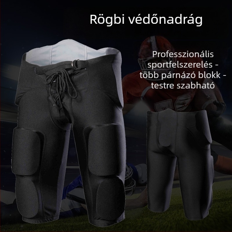 Férfi védő edzőnadrág rugby- és futballhoz ütésvédő párnázattal, külső anyag 82% poliészter, bélés 18% Lycra, egyszínű, egész éves használatra