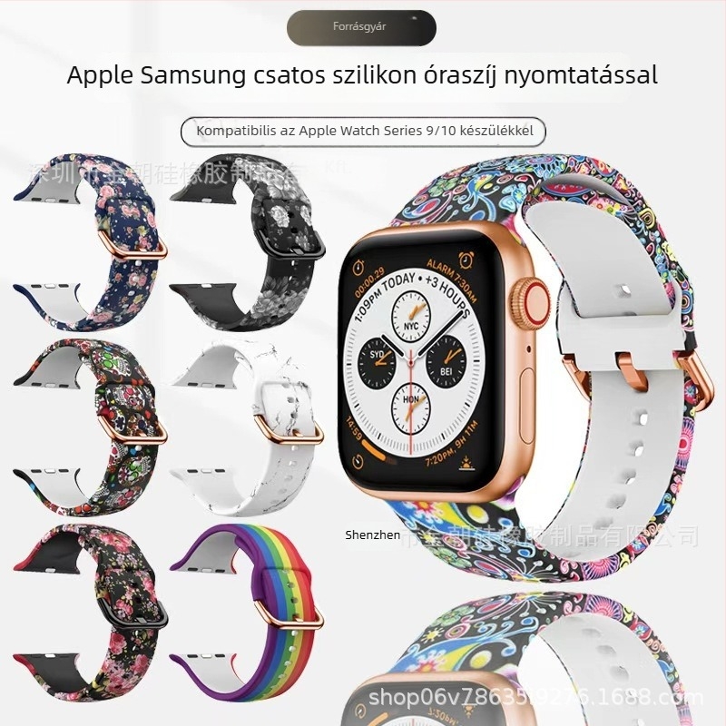 Szilikon óraszíj Apple Watch 38/42 mm, nyomtatott mintával, divatos dizájn, tűcsatos csat