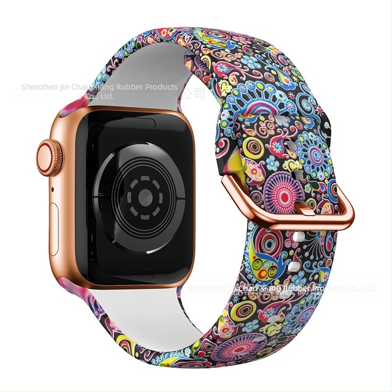 Szilikon óraszíj Apple Watch 38/42 mm, nyomtatott mintával, divatos dizájn, tűcsatos csat