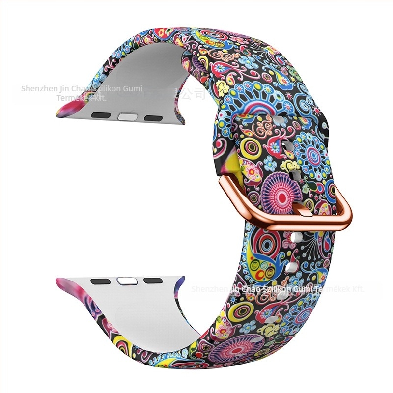 Szilikon óraszíj Apple Watch 38/42 mm, nyomtatott mintával, divatos dizájn, tűcsatos csat