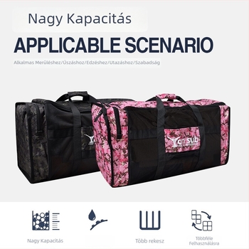 Búvárfelszerelés táska, nagy kapacitású hálós rekeszekkel a uszonyokhoz, kézben hordozható