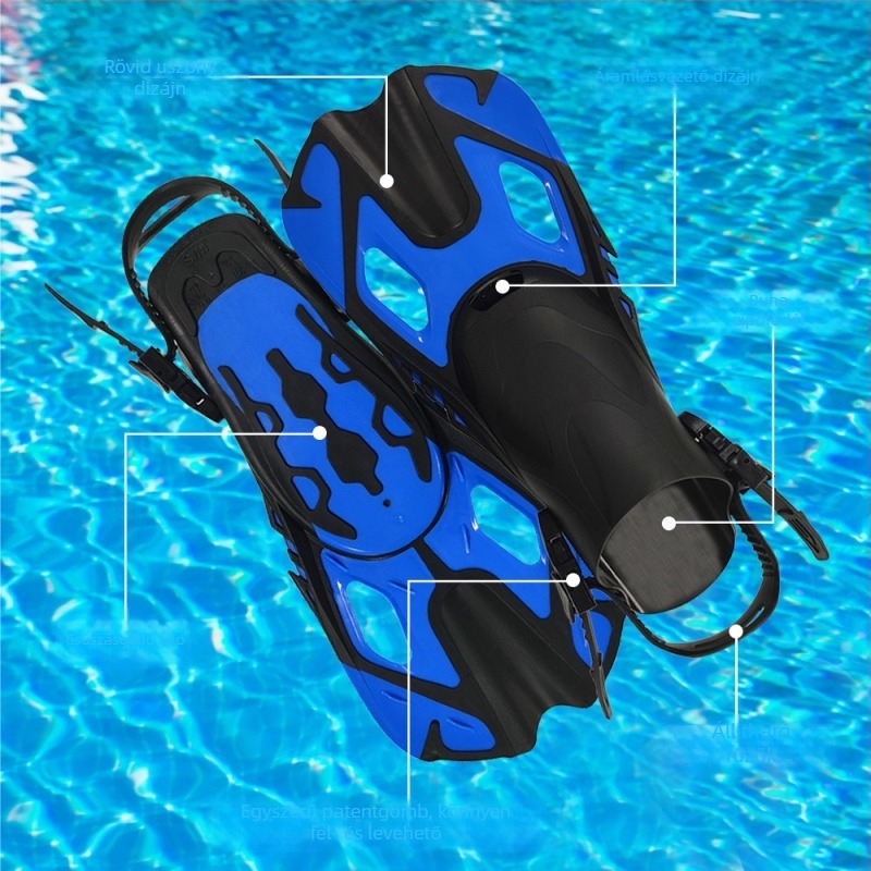 Állítható úszófinok edzéshez, rövid úszófinok snorkelzéshez és szabadtüdős merüléshez