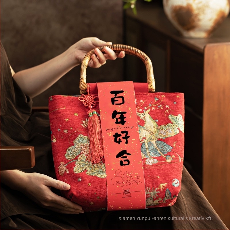 Brokát esküvői kézitáska nemzeti stílusú Can logóval