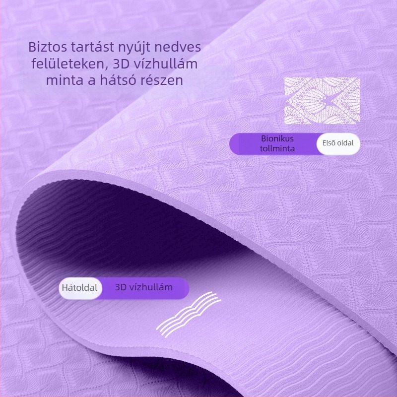Jógaszőnyeg, csúszásmentes, 15 mm vastagság, TPE anyag, súly 1230 g, ászan vonalakkal