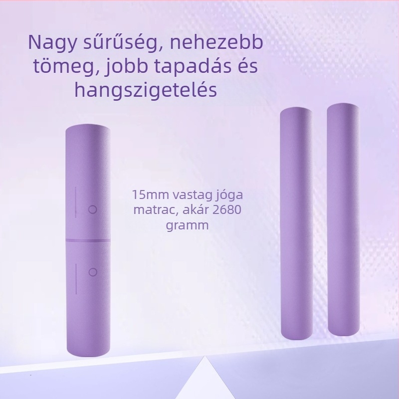 Jógaszőnyeg, csúszásmentes, 15 mm vastagság, TPE anyag, súly 1230 g, ászan vonalakkal