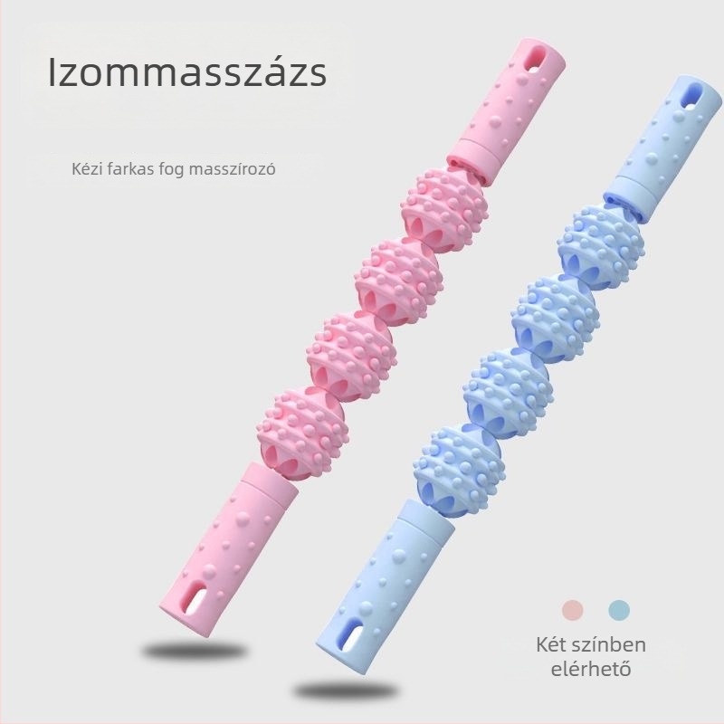 Jóga masszírozó bot farkasfoggal – szenzoros masszázs vádli és láb számára, görgős tengely, masszázs lábra