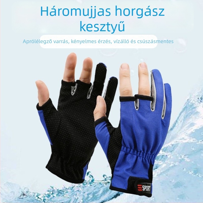 Horgász kesztyű félujjas és háromujjas kialakítás, jégselyem anyag, csúszásmentes, gyorsan száradó, ultra vékony