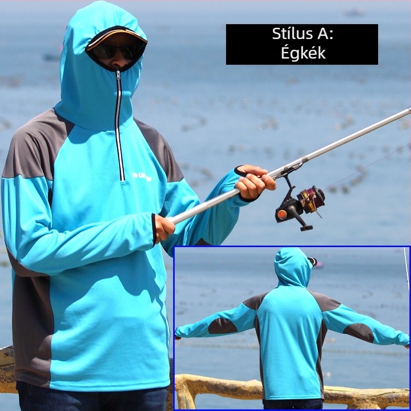 Férfi horgászruházat, szúnyogriasztó, lélegző, gyorsan száradó Ice Silk anyag, poliészter–polipropilén keverék