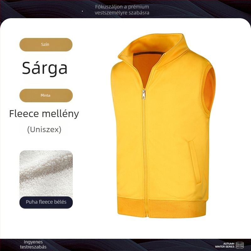 Fleece mellény állógallérral, cipzár, corduroy szövet, egyszínű