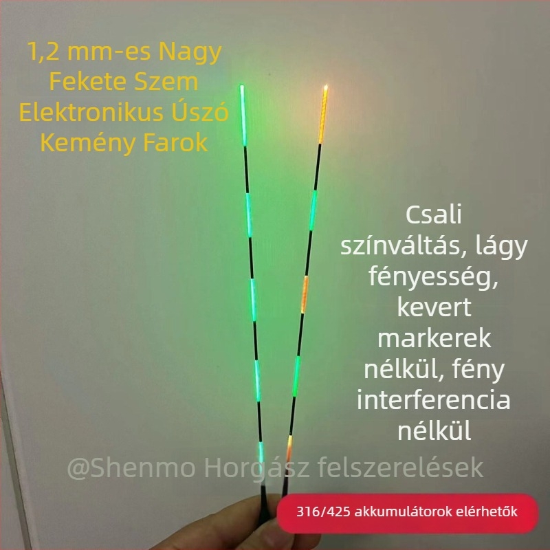 316/425 Hosszított fekete elektronikus úszófarok kiegészítő, 1,2 mm, színváltó horoggal éjszakai karász pecázáshoz, vékony, kemény farok