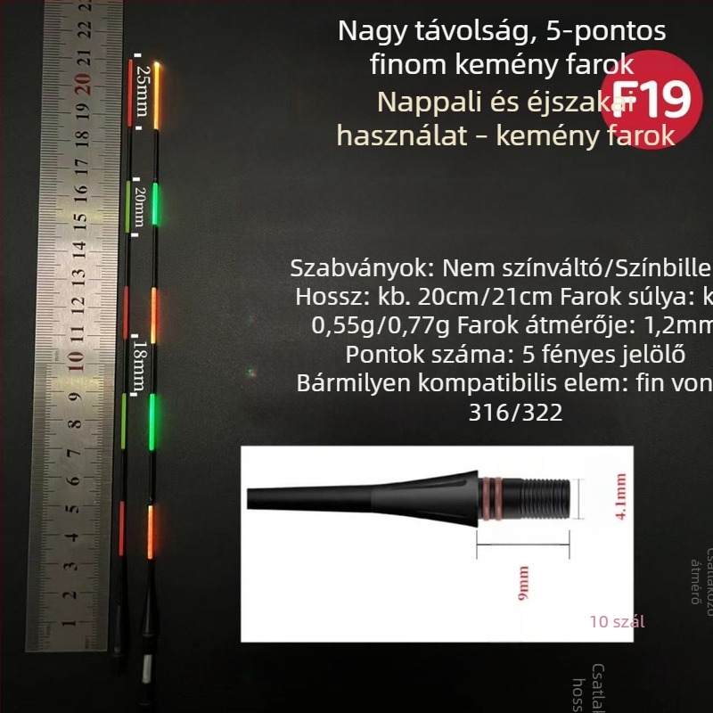 316/425 Hosszított fekete elektronikus úszófarok kiegészítő, 1,2 mm, színváltó horoggal éjszakai karász pecázáshoz, vékony, kemény farok