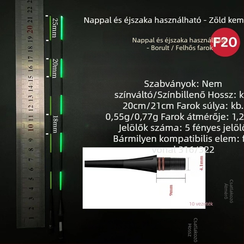316/425 Hosszított fekete elektronikus úszófarok kiegészítő, 1,2 mm, színváltó horoggal éjszakai karász pecázáshoz, vékony, kemény farok