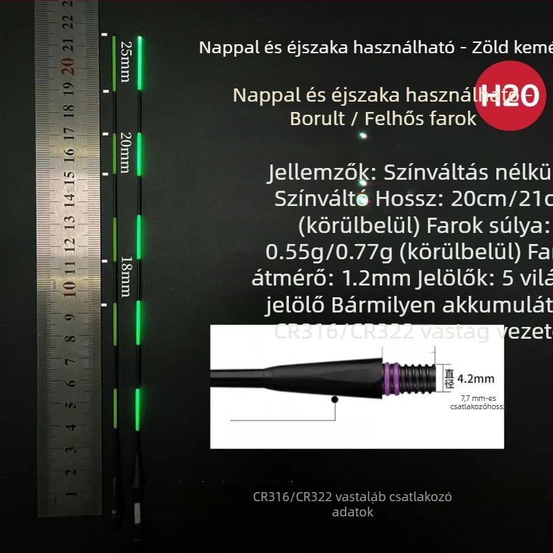 316/425 Hosszított fekete elektronikus úszófarok kiegészítő, 1,2 mm, színváltó horoggal éjszakai karász pecázáshoz, vékony, kemény farok