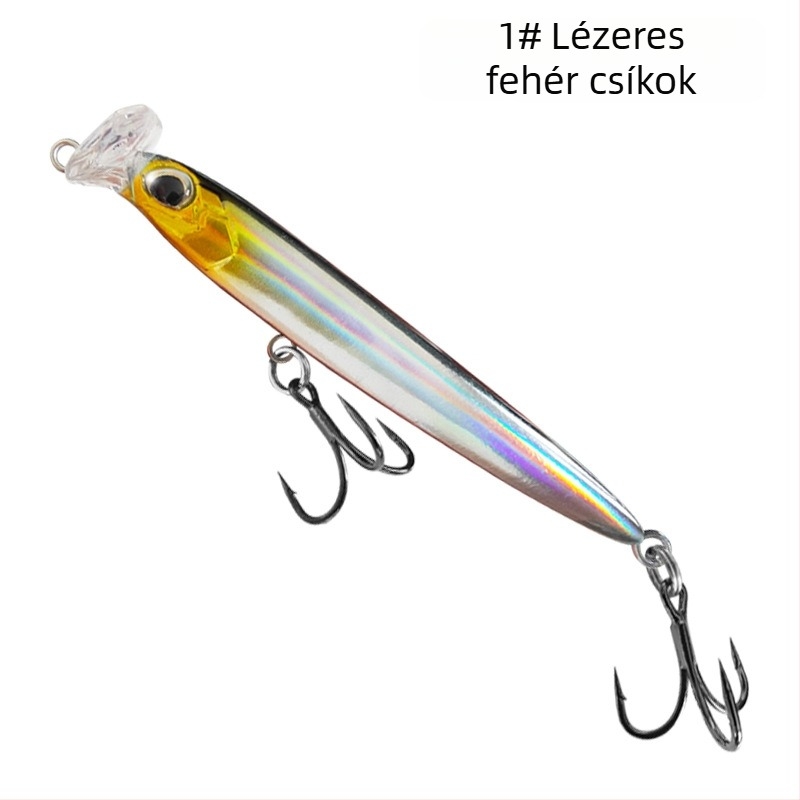 Hosszú dobású süllyedő minnow csalétek fehér csíkkal édesvízi bass és mandarinhal számára, élethű biomimikri, lassú süllyedésű ceruza csalétek