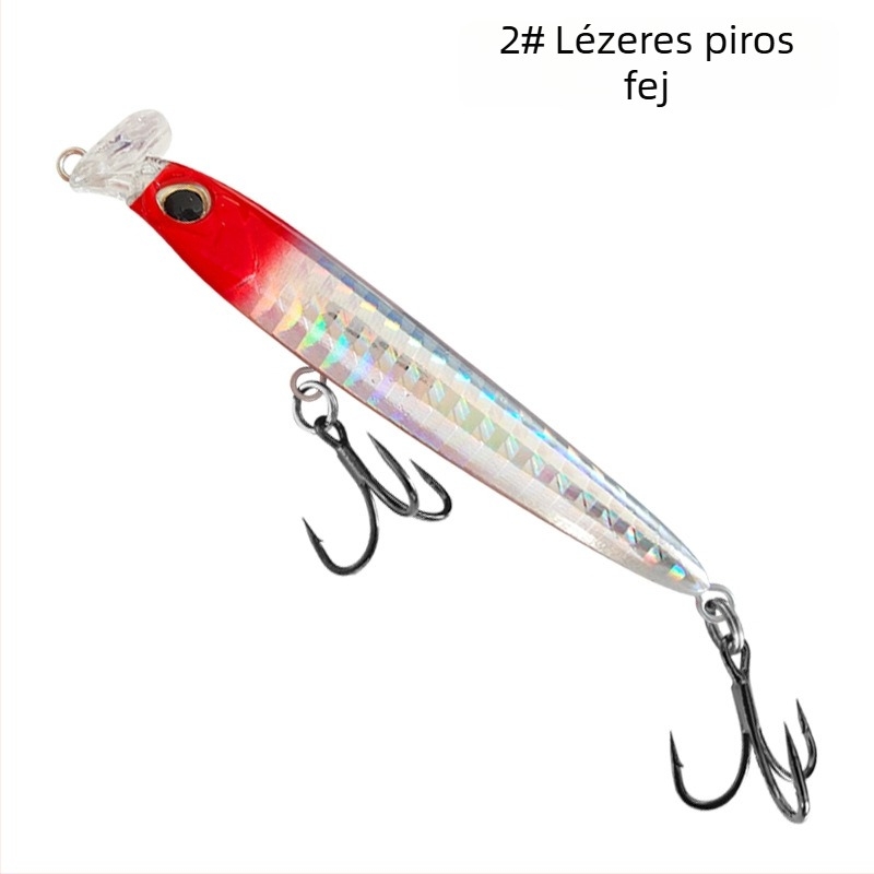 Hosszú dobású süllyedő minnow csalétek fehér csíkkal édesvízi bass és mandarinhal számára, élethű biomimikri, lassú süllyedésű ceruza csalétek