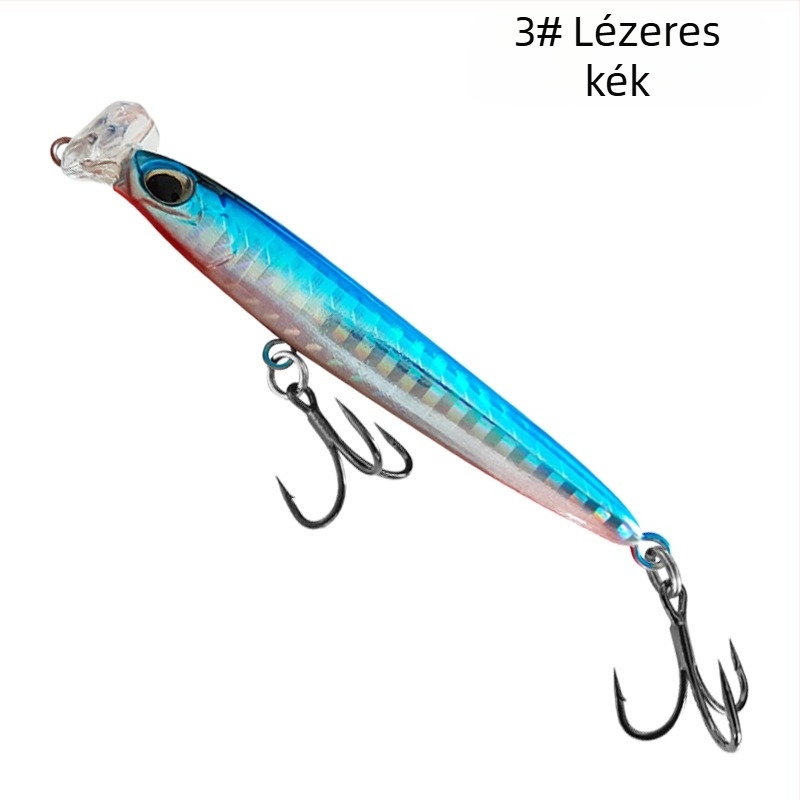 Hosszú dobású süllyedő minnow csalétek fehér csíkkal édesvízi bass és mandarinhal számára, élethű biomimikri, lassú süllyedésű ceruza csalétek
