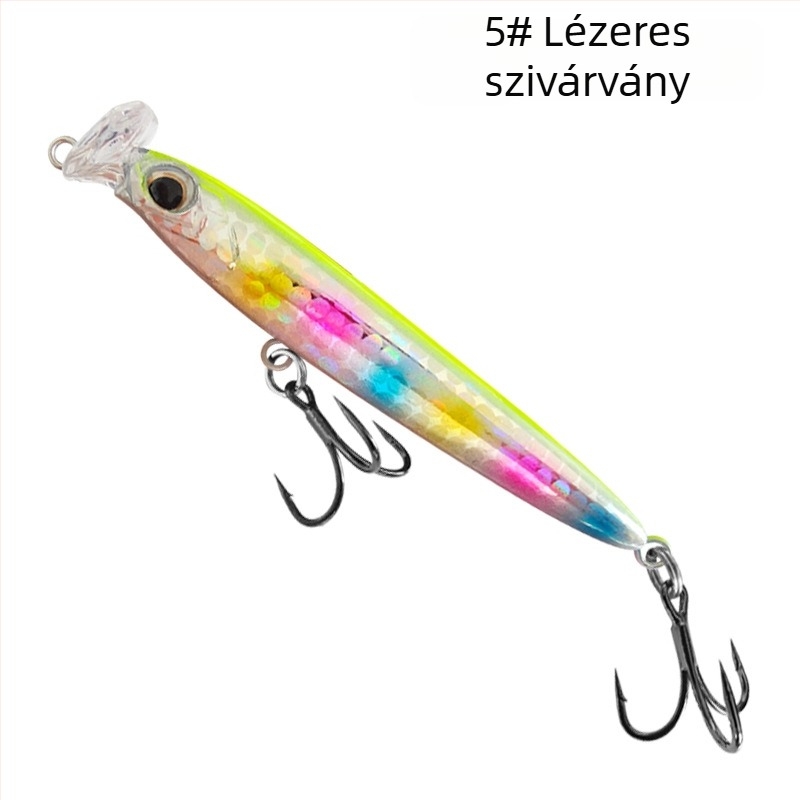 Hosszú dobású süllyedő minnow csalétek fehér csíkkal édesvízi bass és mandarinhal számára, élethű biomimikri, lassú süllyedésű ceruza csalétek