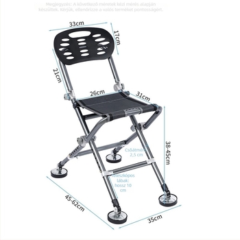 Minden terepen használható horgász szék, összecsukható, hordozható, állítható magasságú, fém váz (2024)