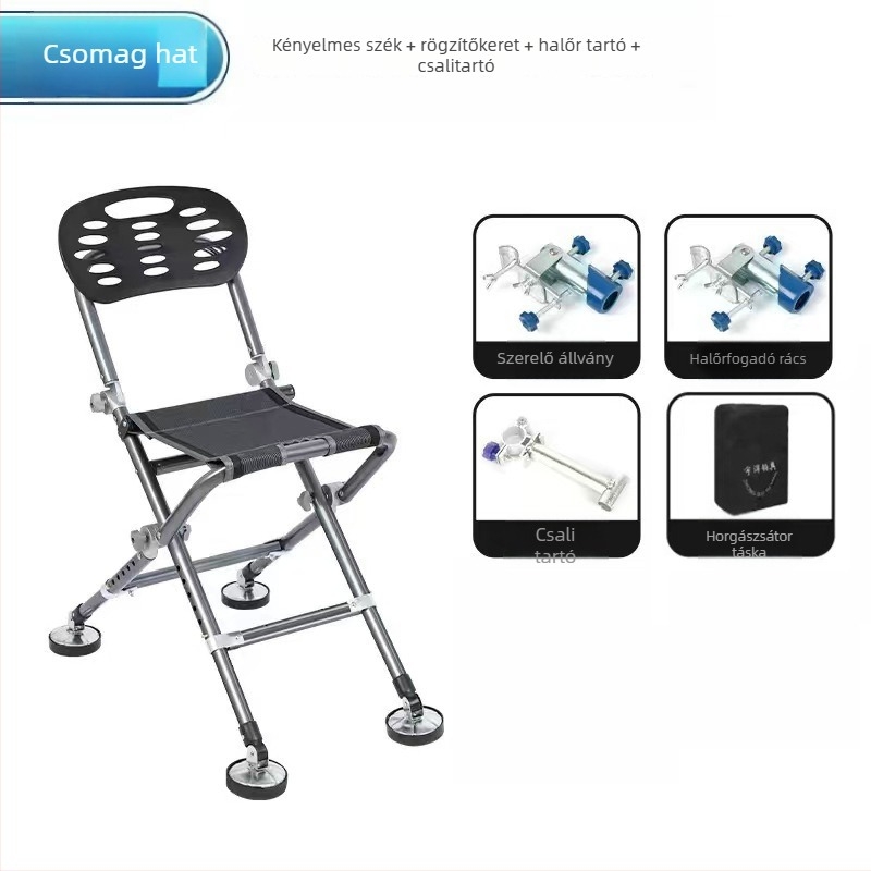 Minden terepen használható horgász szék, összecsukható, hordozható, állítható magasságú, fém váz (2024)