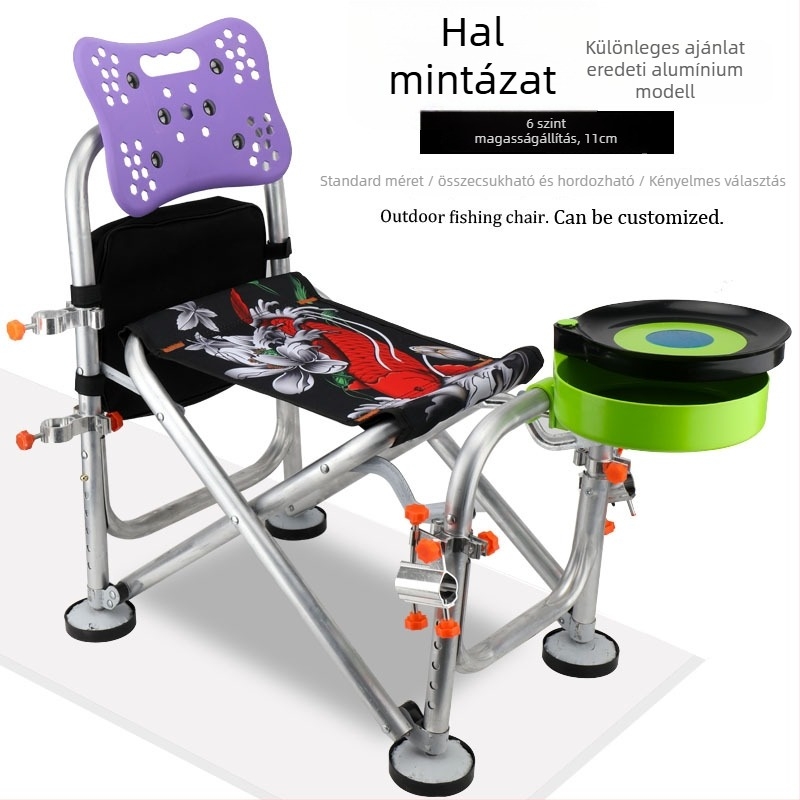 Alumíniumötvözetből készült horgász szék, összecsukható, állítható magasságú, többfunkciós (alumíniumötvözet; összecsukható; állítható magasság)