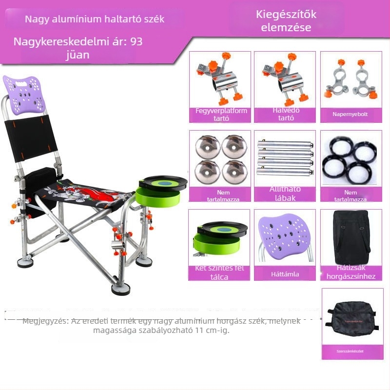 Alumíniumötvözetből készült horgász szék, összecsukható, állítható magasságú, többfunkciós (alumíniumötvözet; összecsukható; állítható magasság)