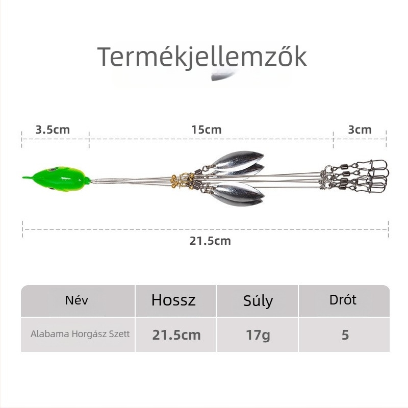 Liansen Alabama horgászrig készlet Luya csalikkal, ólomfejekkel, forgógyűrűkkel, csapokkal és műcsali kiegészítőkkel