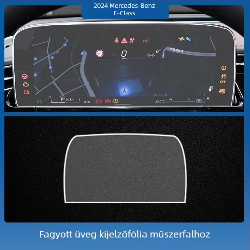 Mercedes-Benz E-Class E260L/E300L központi kezelő- és navigációs kijelző védőfólia – edzett üveg, egy darabos kivitel, karcolásálló, ujjlenyomat-mentes, hőmérséklet-álló