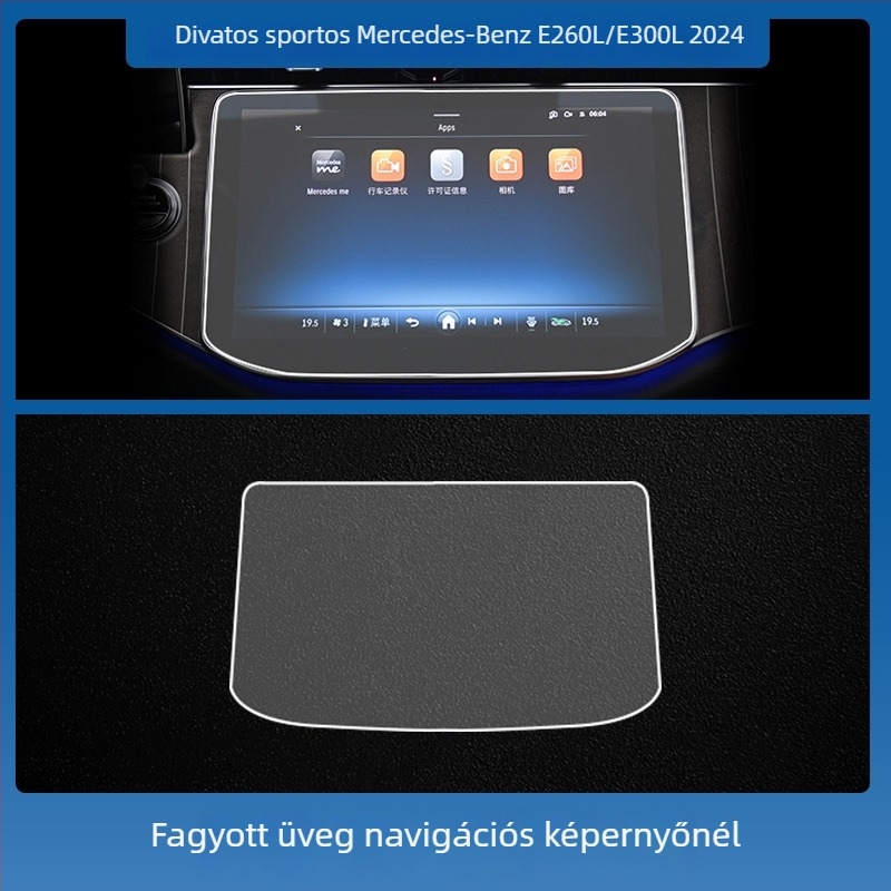 Mercedes-Benz E-Class E260L/E300L központi kezelő- és navigációs kijelző védőfólia – edzett üveg, egy darabos kivitel, karcolásálló, ujjlenyomat-mentes, hőmérséklet-álló