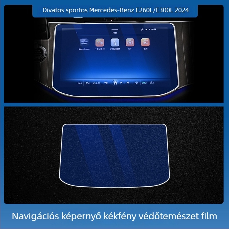 Mercedes-Benz E-Class E260L/E300L központi kezelő- és navigációs kijelző védőfólia – edzett üveg, egy darabos kivitel, karcolásálló, ujjlenyomat-mentes, hőmérséklet-álló