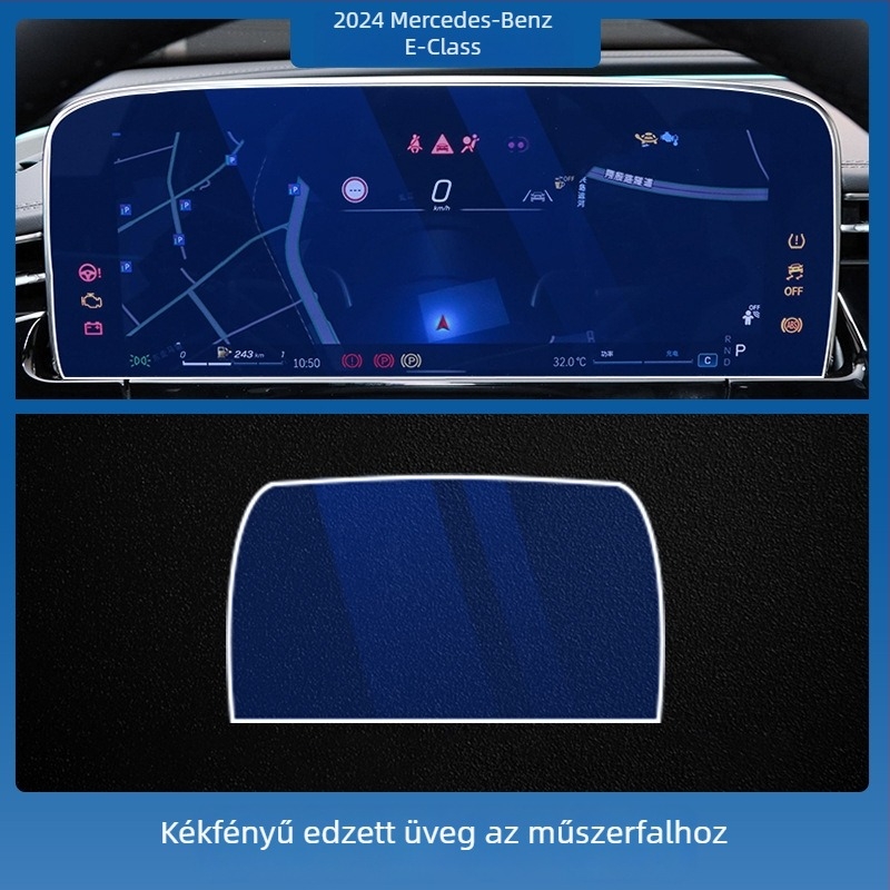 Mercedes-Benz E-Class E260L/E300L központi kezelő- és navigációs kijelző védőfólia – edzett üveg, egy darabos kivitel, karcolásálló, ujjlenyomat-mentes, hőmérséklet-álló