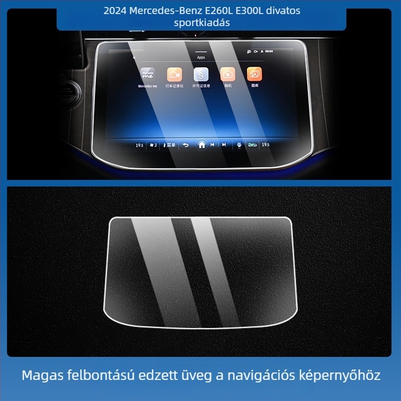 Mercedes-Benz E-Class E260L/E300L központi kezelő- és navigációs kijelző védőfólia – edzett üveg, egy darabos kivitel, karcolásálló, ujjlenyomat-mentes, hőmérséklet-álló