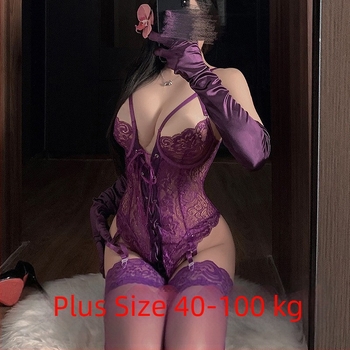 Plusz méretű lila csipkés body, mellény, egyenruha-stílusú szettel nőknek
