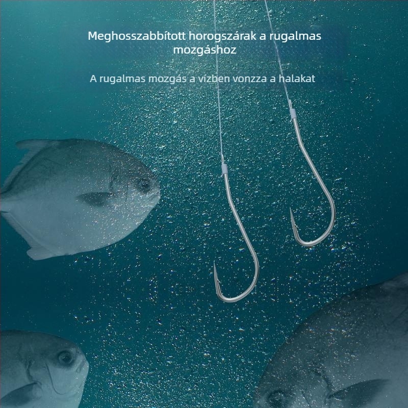 Hosszú nyeletű pomfret horog, dupla horog, előre kötött PE előke, harapás elleni védelem, erős szerelék