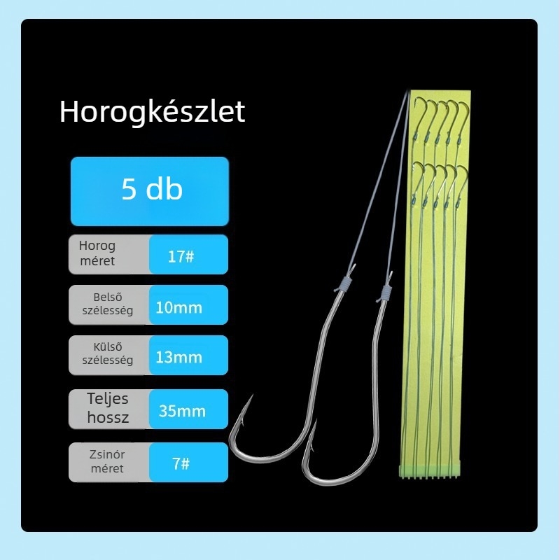 Hosszú nyeletű pomfret horog, dupla horog, előre kötött PE előke, harapás elleni védelem, erős szerelék