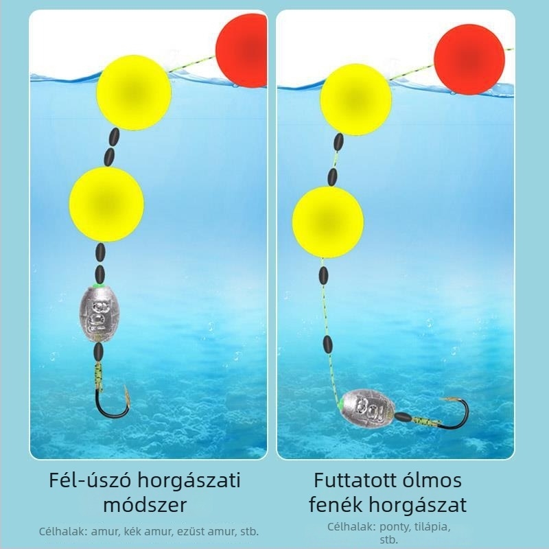 Fisherman Bang fűkarpára vonatkozó horgászfelszerelés csúszó úszóval, Seven-Star úszókkal és Luoyang golyókkal