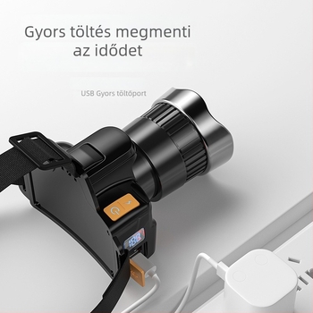 Fejlámpa lézerfényforrással, újratölthető 3600mAh, 20W, hatótávolság ≥500m, kézi működtetés